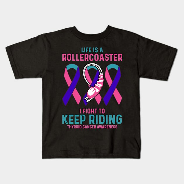 Thyroid Cancer Pink Teal Purple Rollercoaster Kids T-Shirt by WoollyWonder